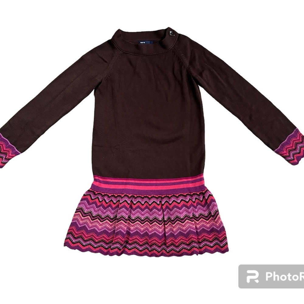 Brown pink long sleeve knit dress crochet girls 10 warm winter